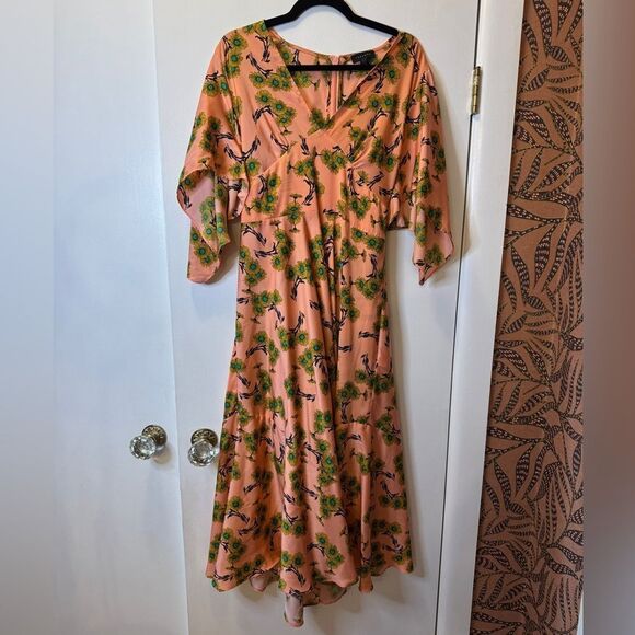 TOPSHOP Idol Daisy Print Midi Dress Pink Women’s Size 10 - Picture 4 of 8